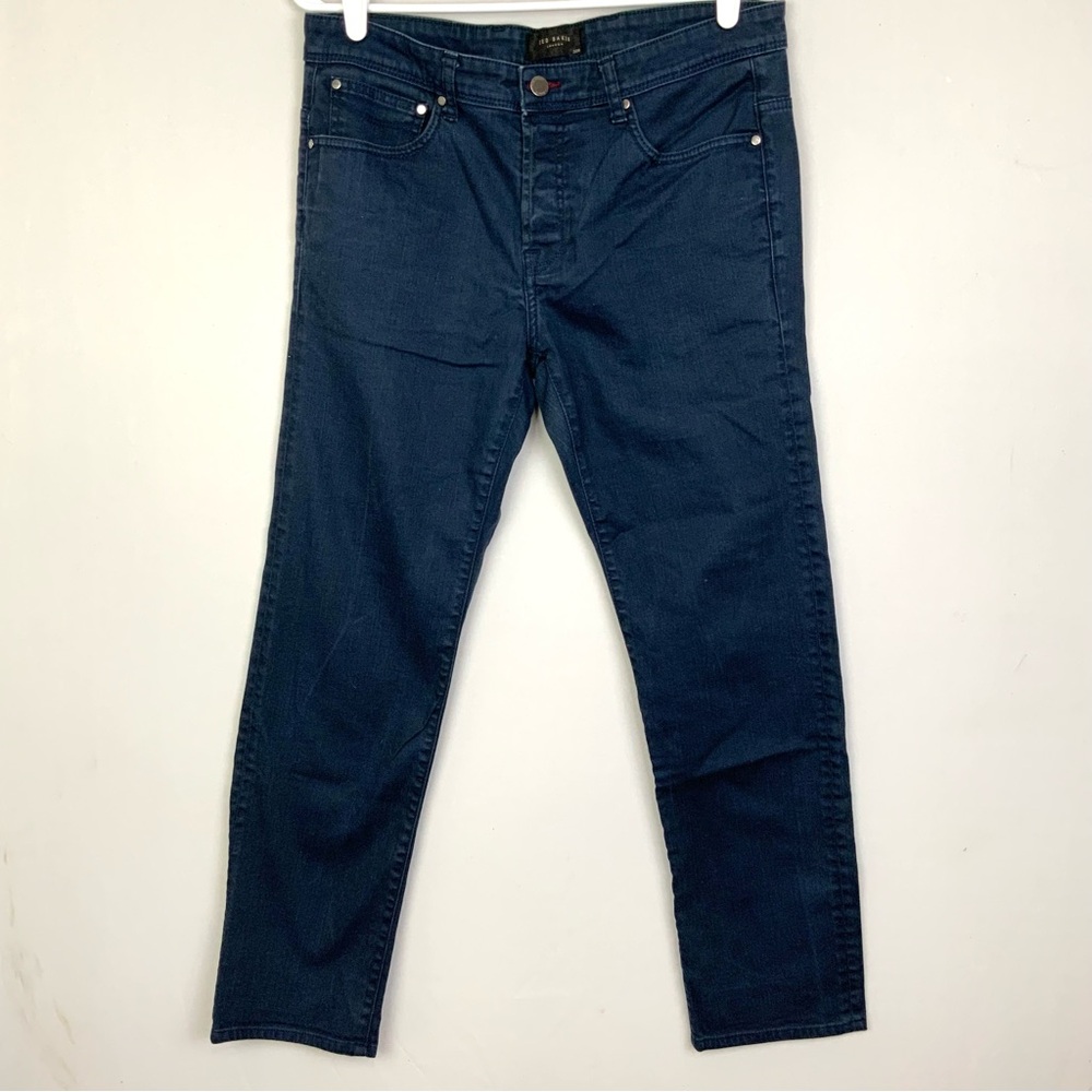 Ted Baker Men's Sz 32x28 Navy Blue Dark Wash Straight‎ Leg Button Fly Jeans
